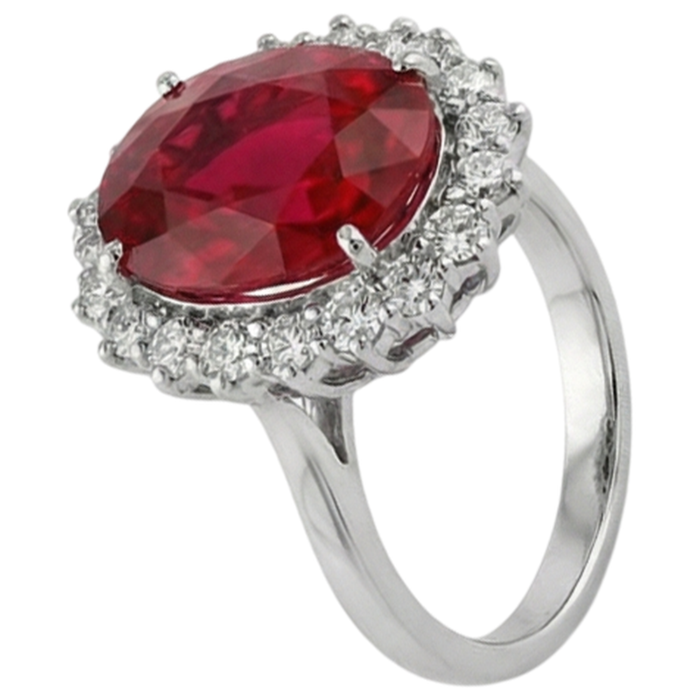 Oval Shape Red Ruby Gemstone With Natural Earth Mined Diamond ( Not Lab Grown ) Ring White Gold 14K 10.50 Ct