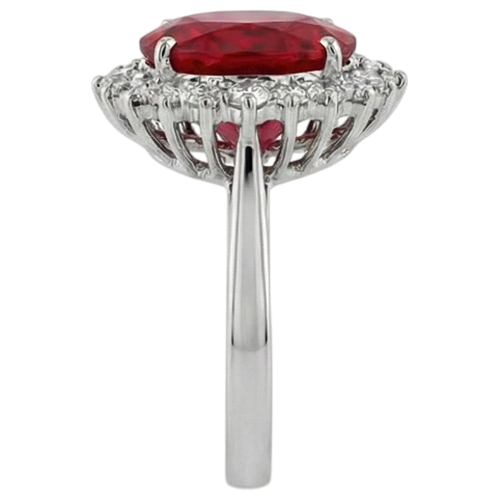 Oval Shape Red Ruby Gemstone With Natural Earth Mined Diamond ( Not Lab Grown ) Ring White Gold 14K 10.50 Ct