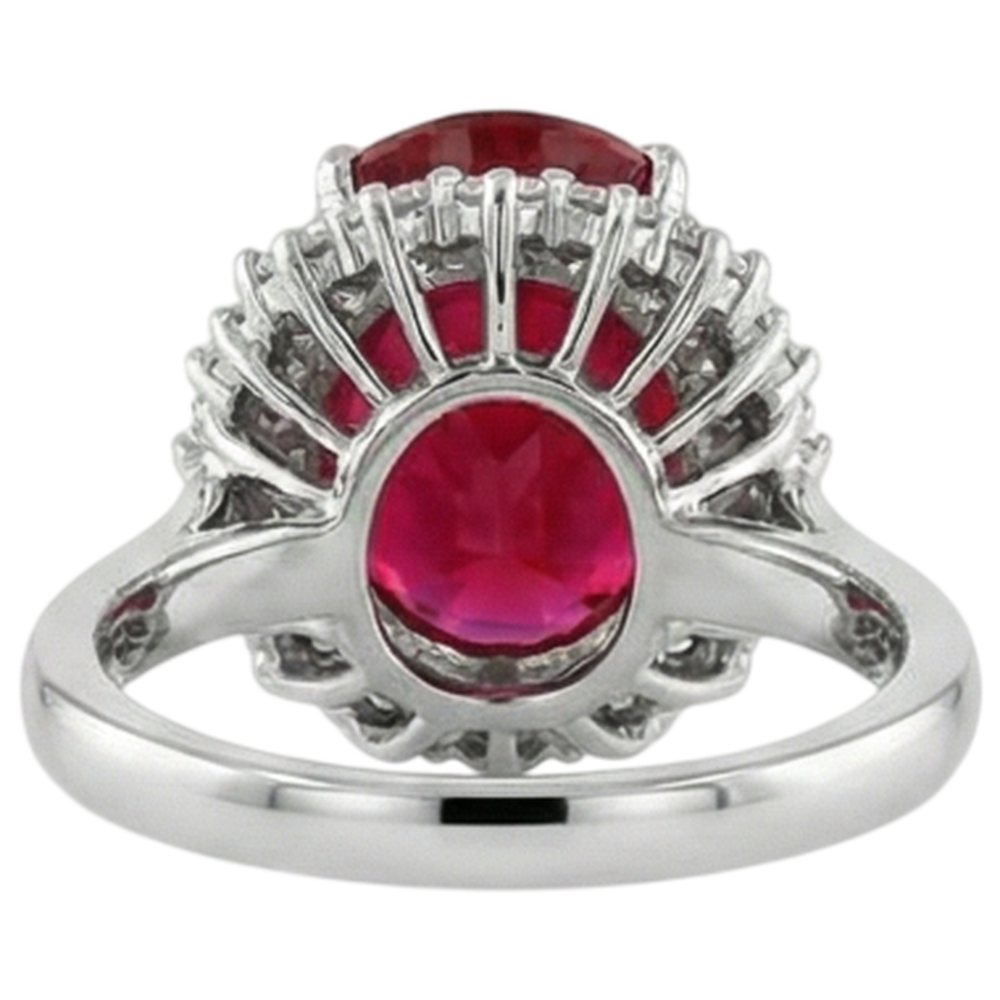 Oval Shape Red Ruby Gemstone With Natural Earth Mined Diamond ( Not Lab Grown ) Ring White Gold 14K 10.50 Ct