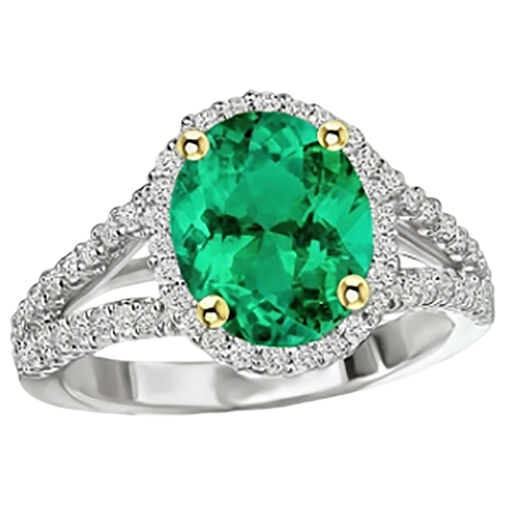 Precious Stone Ring 14 Karat Two Tone Gold with Fine Emerald – angle view