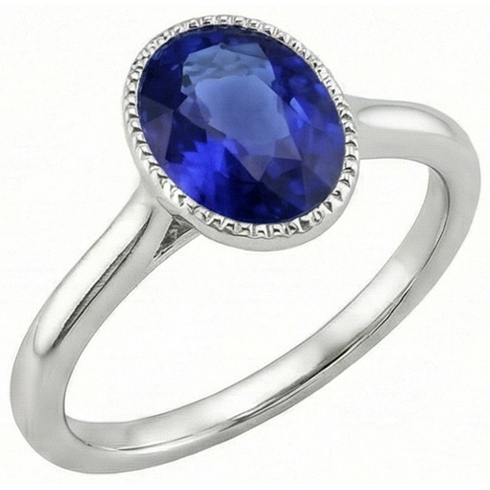 Oval Solitaire Blue Sapphire Ring Bezel Set 2.50 Carats Jewelry