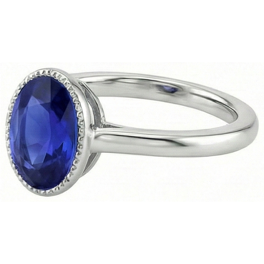Oval Solitaire Blue Sapphire Ring Bezel Set 2.50 Carats Jewelry