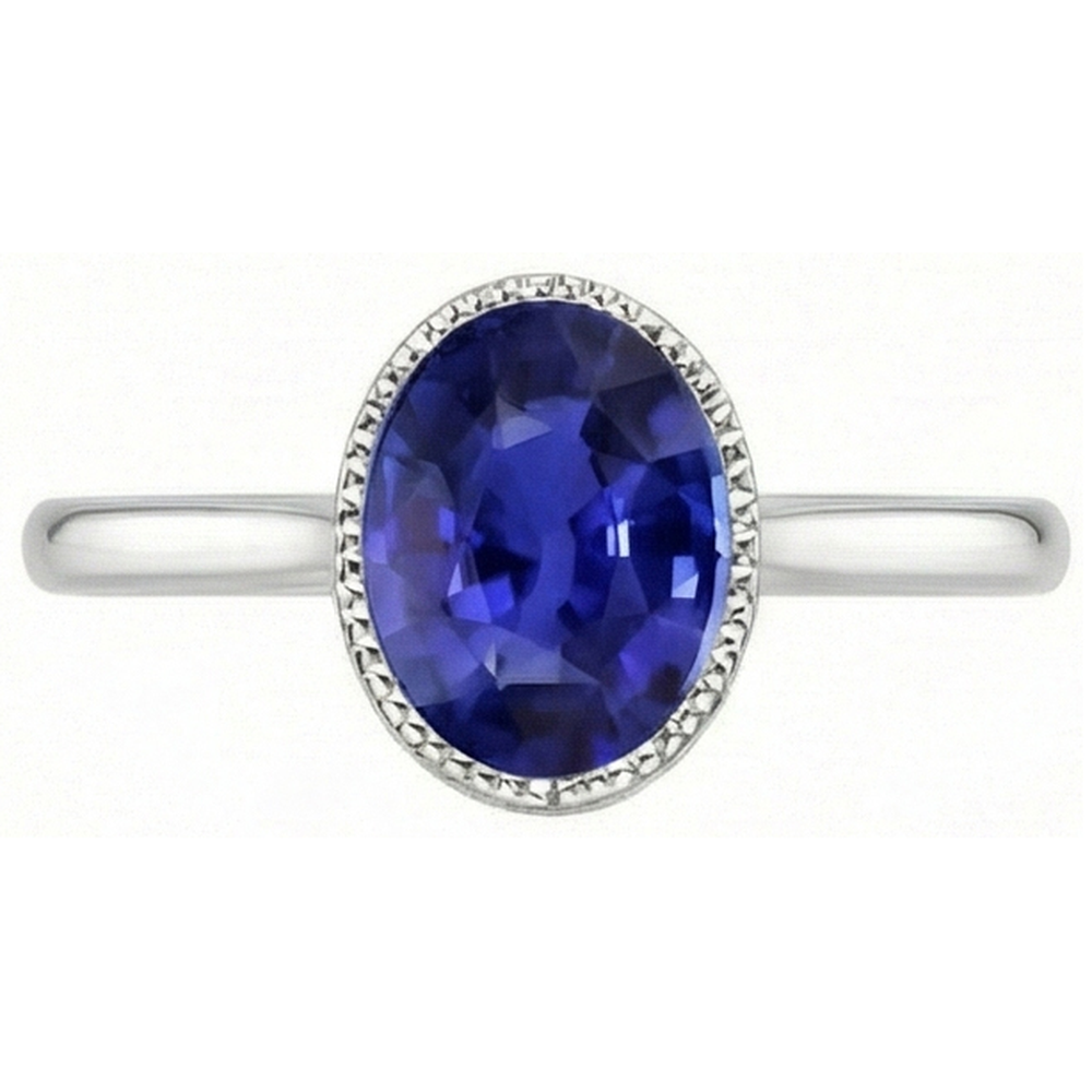 Oval Solitaire Blue Sapphire Ring Bezel Set 2.50 Carats Jewelry