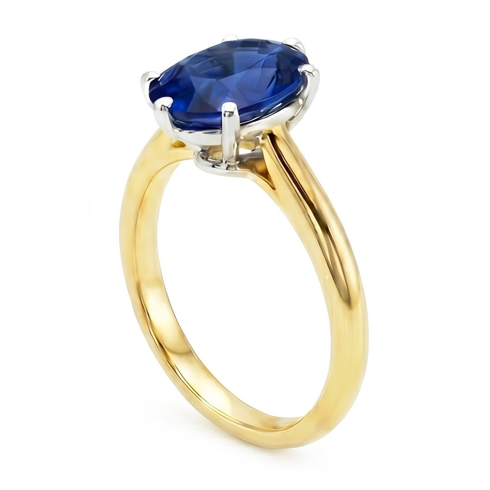 Oval Solitaire Ring Sri Lankan Sapphire Two Tone 2 Carats Thick Shank