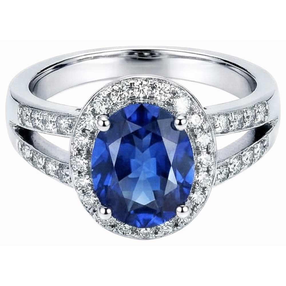 natural round sapphire 3.50ct ring front view