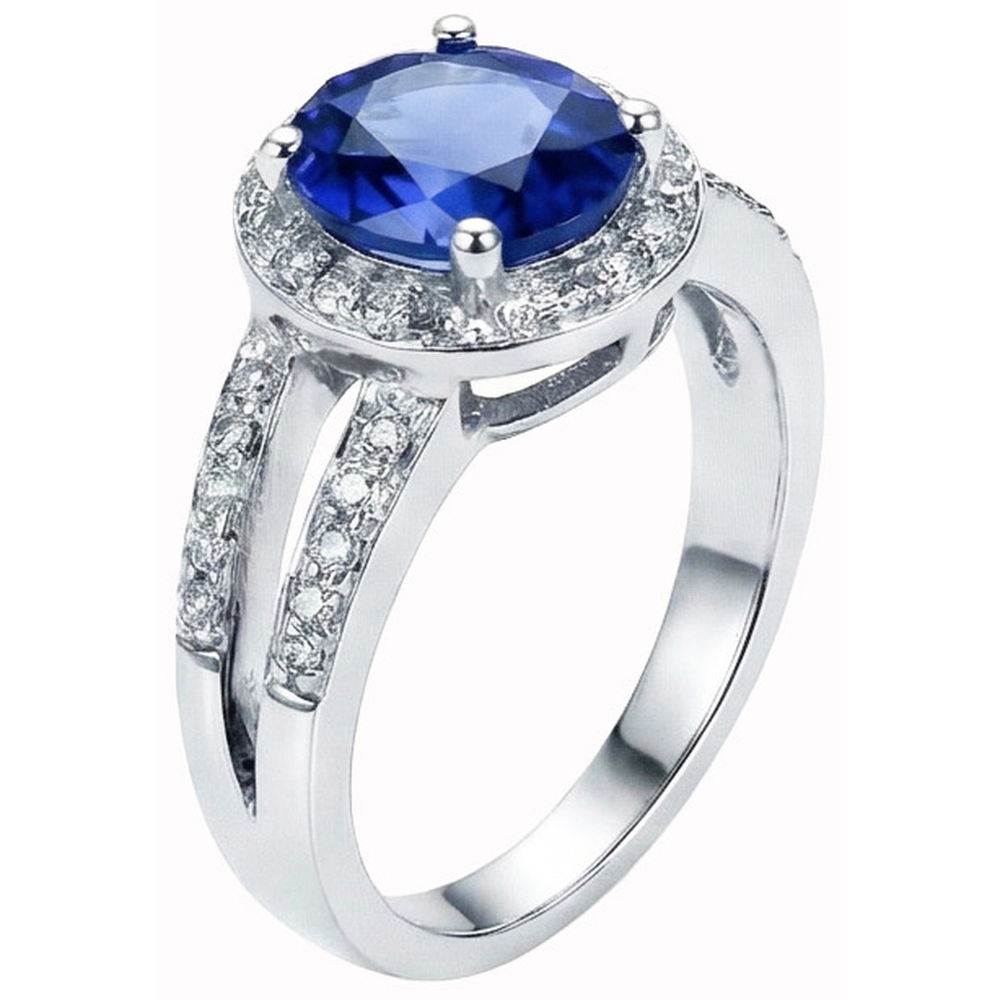 natural round sapphire 3.50ct ring close up detail