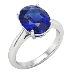 Oval Sri Lanka Sapphire Solitaire Ring White Gold 14K 3.30 Carats