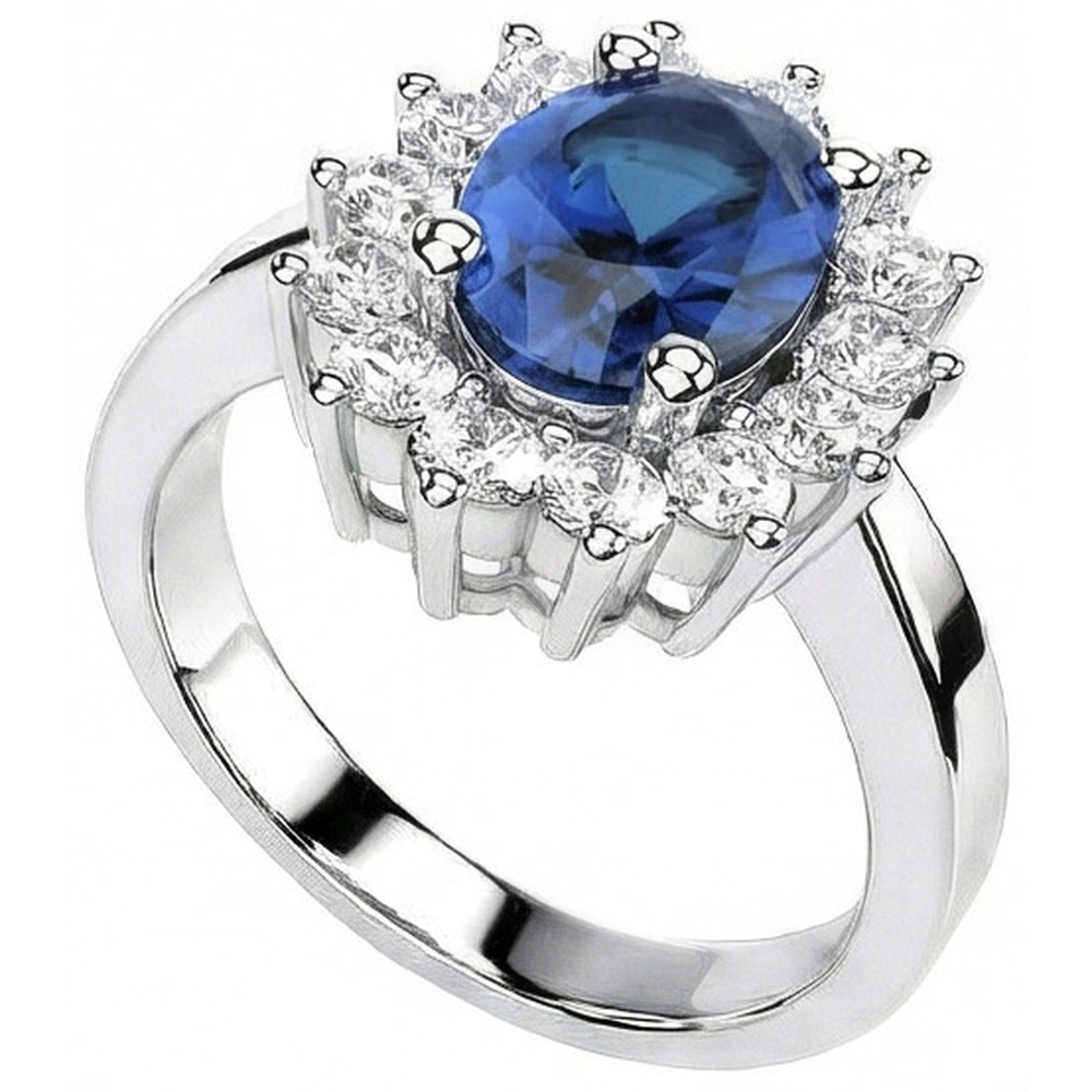 Oval Sri Lanka Sapphire & Natural Earth Mined Diamond ( Not Lab Grown ) Ring White Gold Jewelry