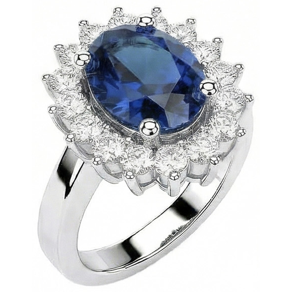 Oval Sri Lanka Sapphire & Natural Earth Mined Diamond ( Not Lab Grown ) Ring White Gold Jewelry