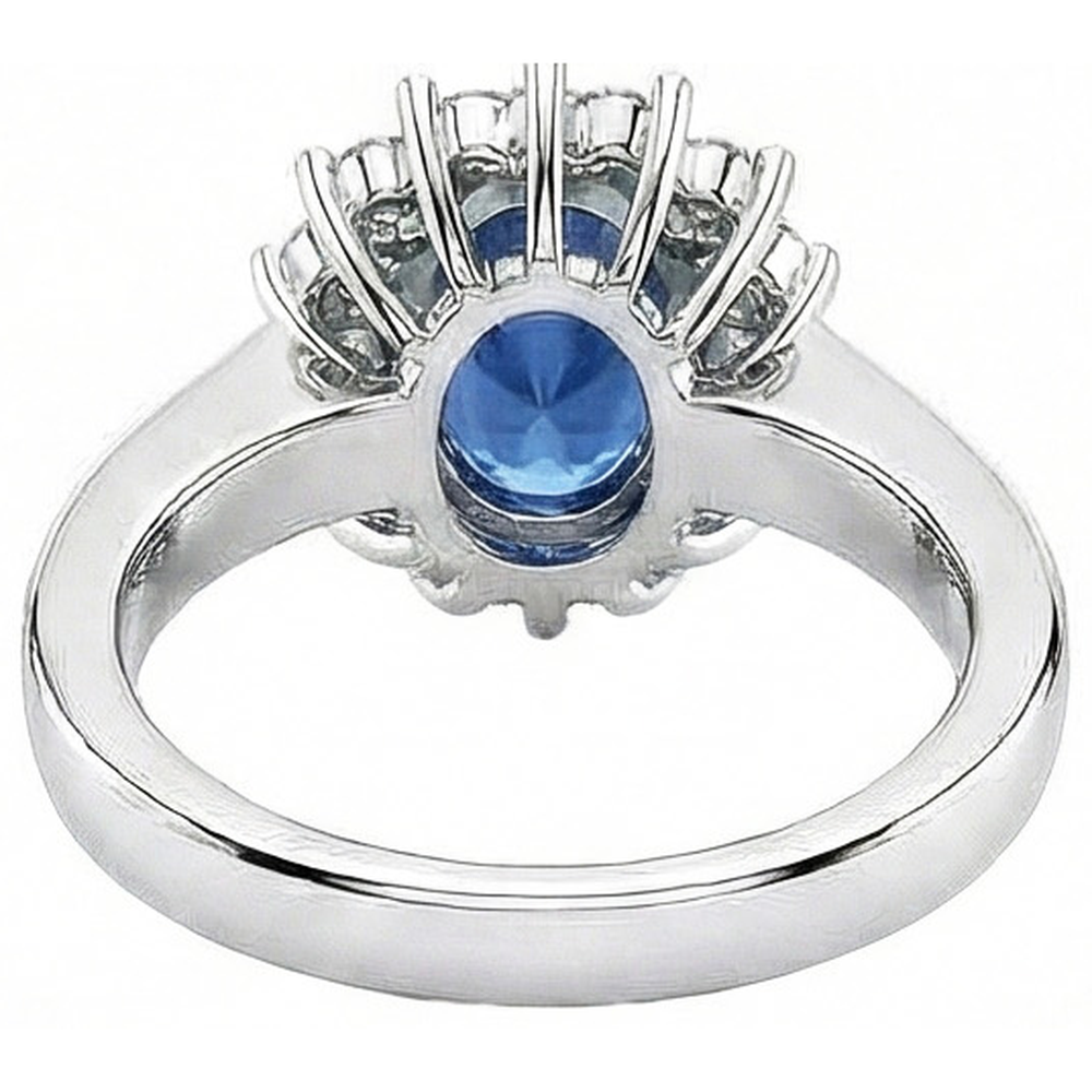 Oval Sri Lanka Sapphire & Natural Earth Mined Diamond ( Not Lab Grown ) Ring White Gold Jewelry