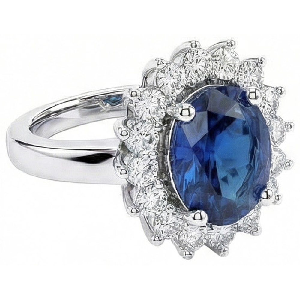 Oval Sri Lanka Sapphire & Natural Earth Mined Diamond ( Not Lab Grown ) Ring White Gold Jewelry