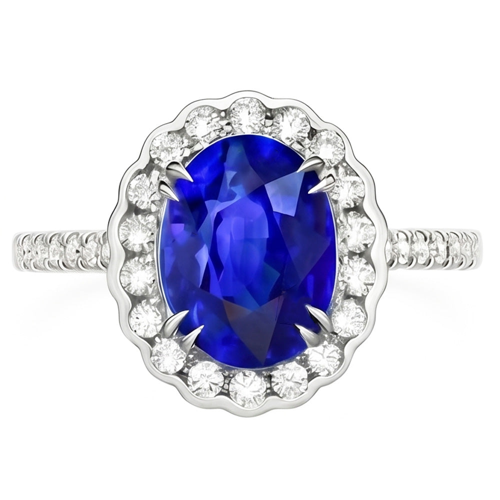 Oval Sri Lankan Sapphire Natural Earth Mined Diamond ( Not Lab Grown ) s 4.30 Ct Ring White Gold 14K