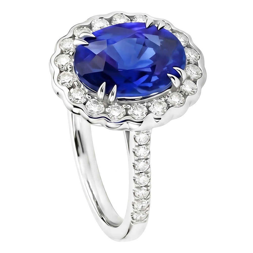 Oval Sri Lankan Sapphire Natural Earth Mined Diamond ( Not Lab Grown ) s 4.30 Ct Ring White Gold 14K