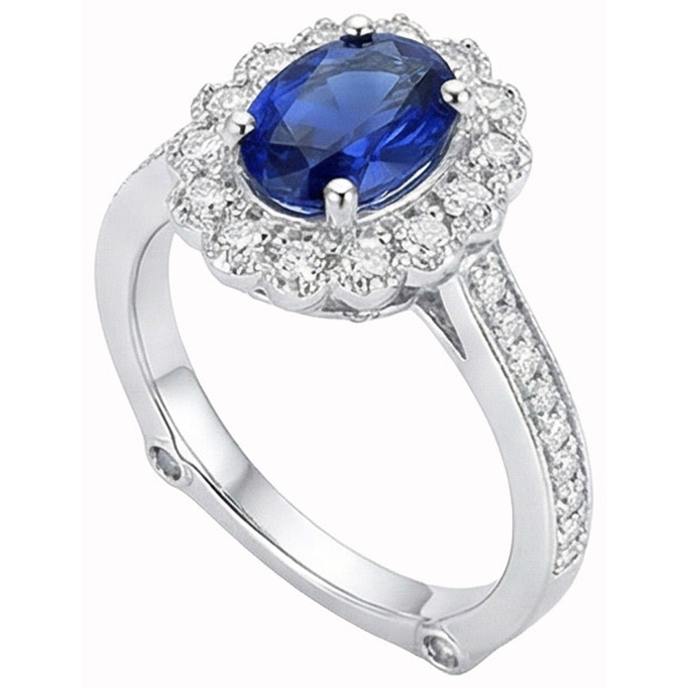 Oval Sri Lankan Sapphire Ring Round Natural Earth Mined Diamond ( Not Lab Grown )  Gold Jewelry 2 Carats