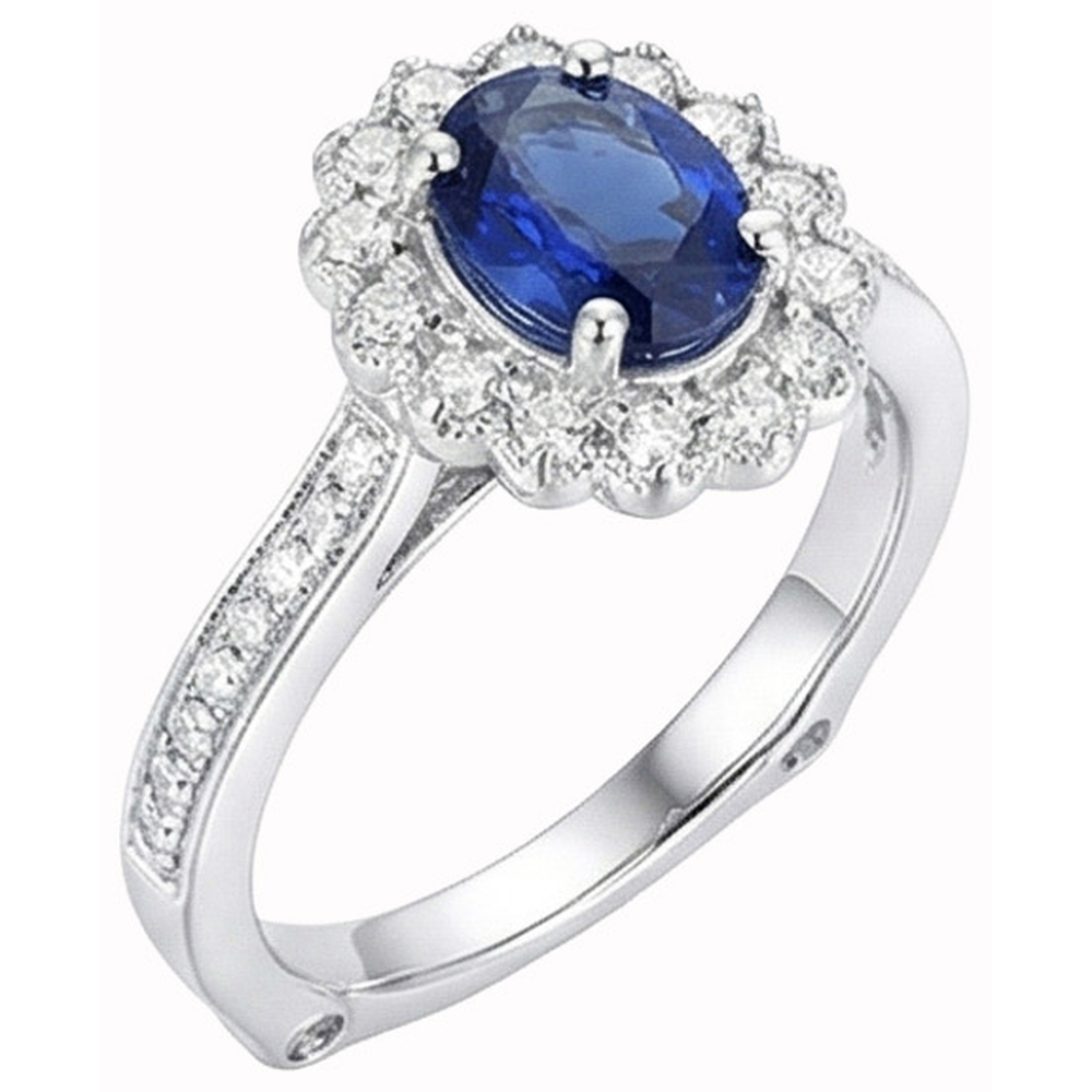 Oval Sri Lankan Sapphire Ring Round Natural Earth Mined Diamond ( Not Lab Grown )  Gold Jewelry 2 Carats