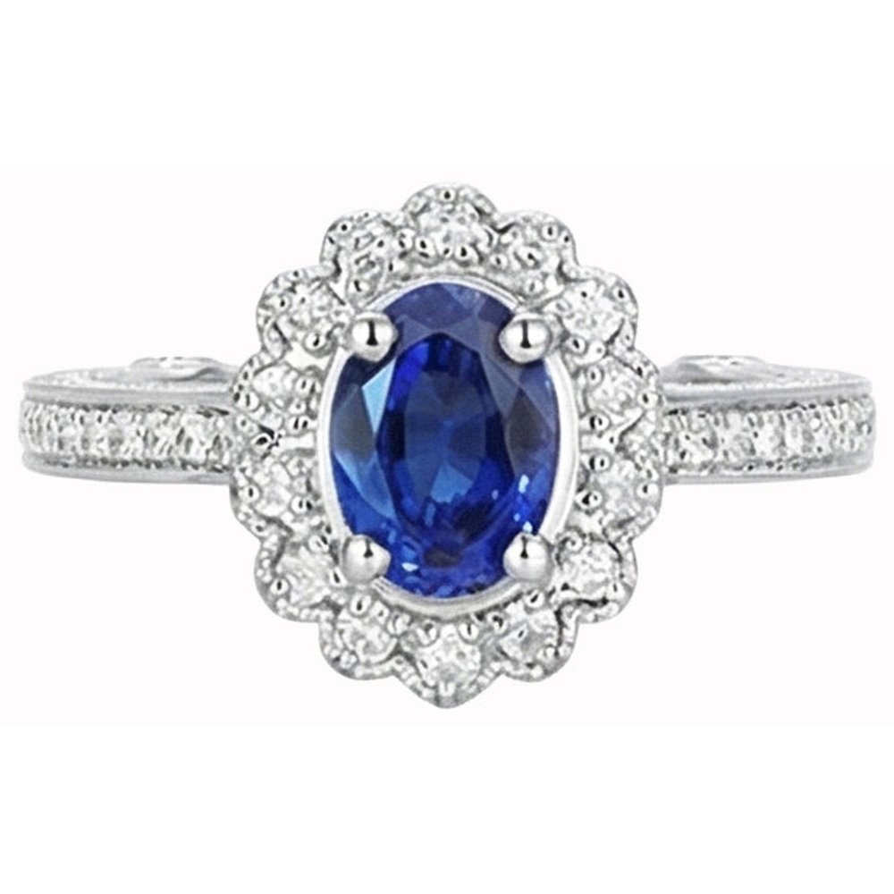 Oval Sri Lankan Sapphire Ring Round Natural Earth Mined Diamond ( Not Lab Grown )  Gold Jewelry 2 Carats