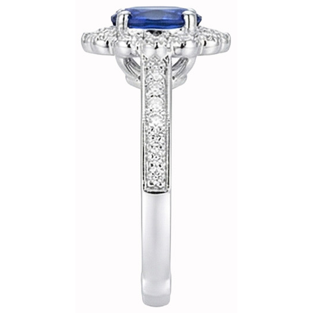 Oval Sri Lankan Sapphire Ring Round Natural Earth Mined Diamond ( Not Lab Grown )  Gold Jewelry 2 Carats