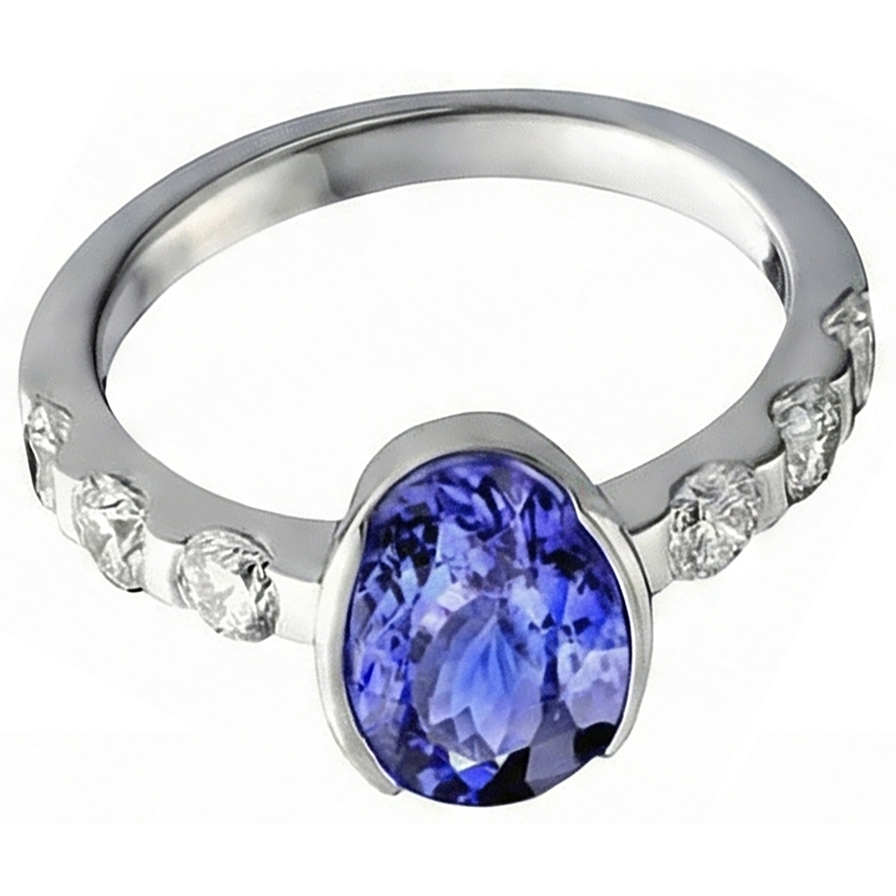 Oval Tanzanite AAA And Natural Earth Mined Diamond ( Not Lab Grown ) s Ring White Gold 4.50 Carat Jewelry