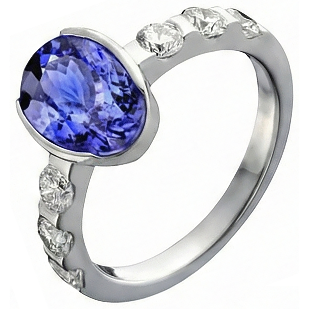 Oval Tanzanite AAA And Natural Earth Mined Diamond ( Not Lab Grown ) s Ring White Gold 4.50 Carat Jewelry