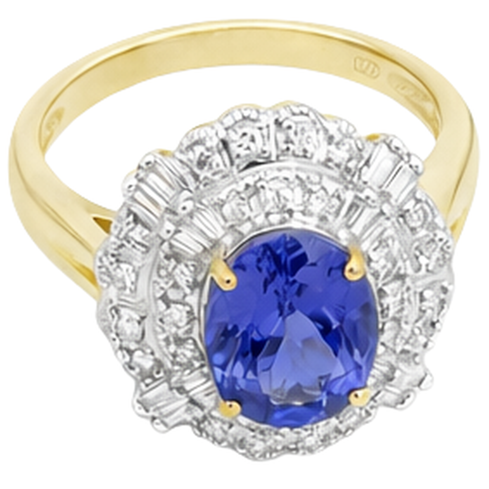 Oval Tanzanite And Baguette Natural Earth Mined Diamond ( Not Lab Grown ) s Gold Ring 8 Carats New