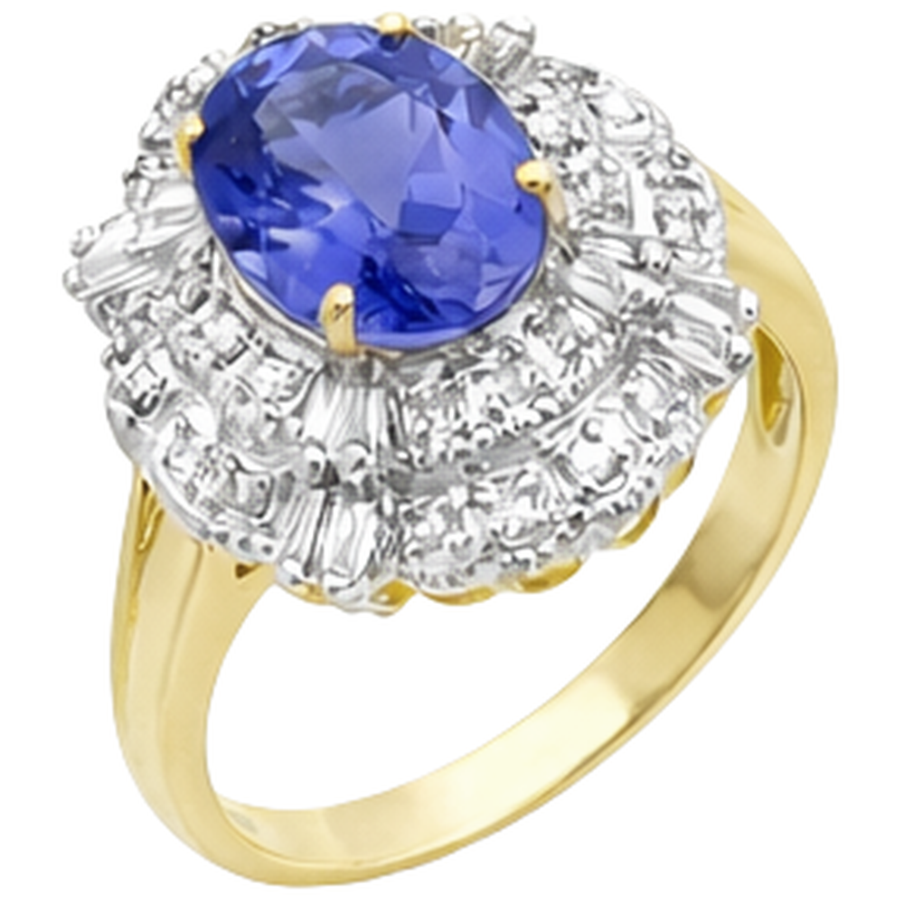 Oval Tanzanite And Baguette Natural Earth Mined Diamond ( Not Lab Grown ) s Gold Ring 8 Carats New