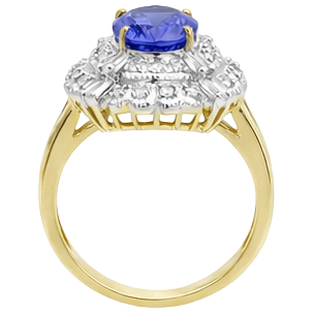 Oval Tanzanite And Baguette Natural Earth Mined Diamond ( Not Lab Grown ) s Gold Ring 8 Carats New