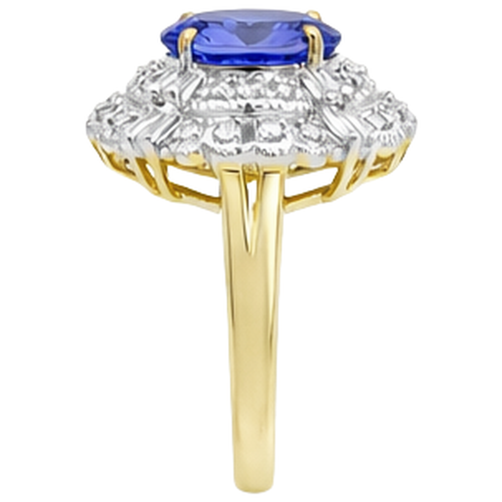 Oval Tanzanite And Baguette Natural Earth Mined Diamond ( Not Lab Grown ) s Gold Ring 8 Carats New