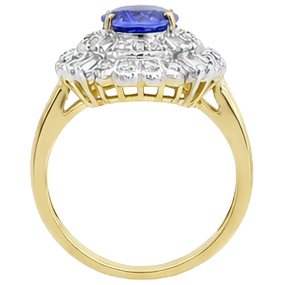Oval Tanzanite And Baguette Natural Earth Mined Diamond ( Not Lab Grown ) s Gold Ring 8 Carats New