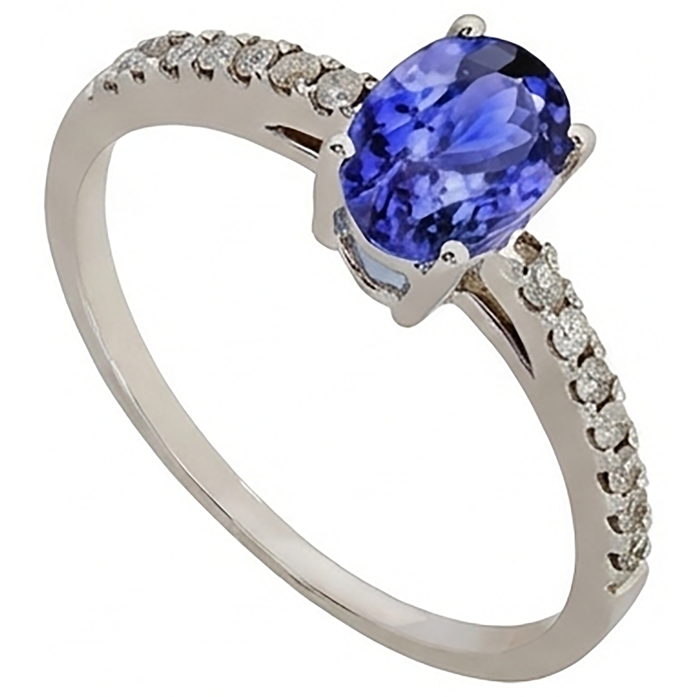 natural round tanzanite 5.50ct ring close up detail