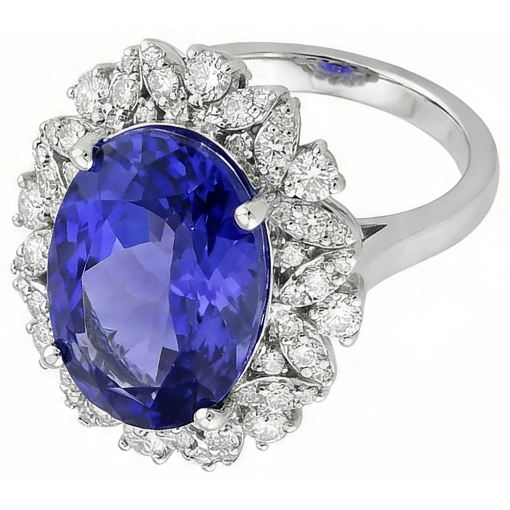 natural round tanzanite 7ct ring side angle