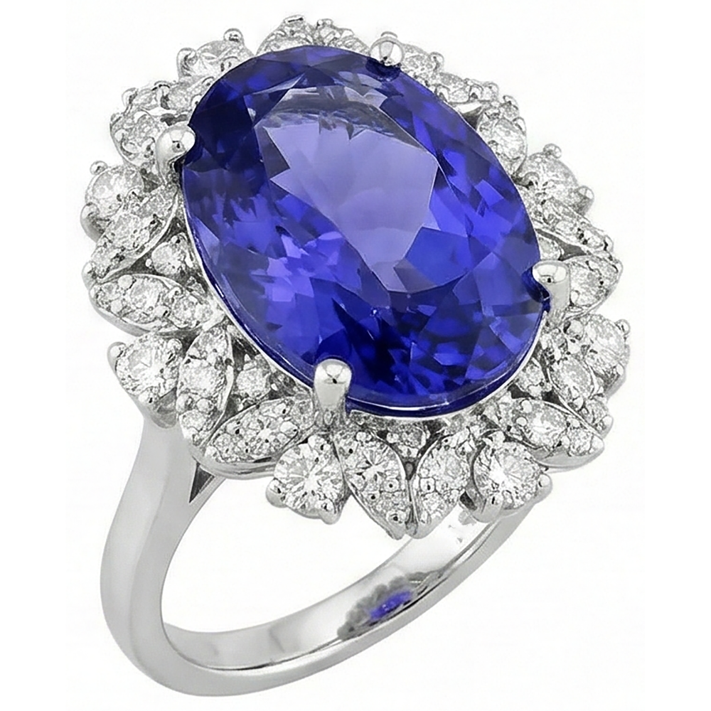 natural round tanzanite 7ct ring close up detail