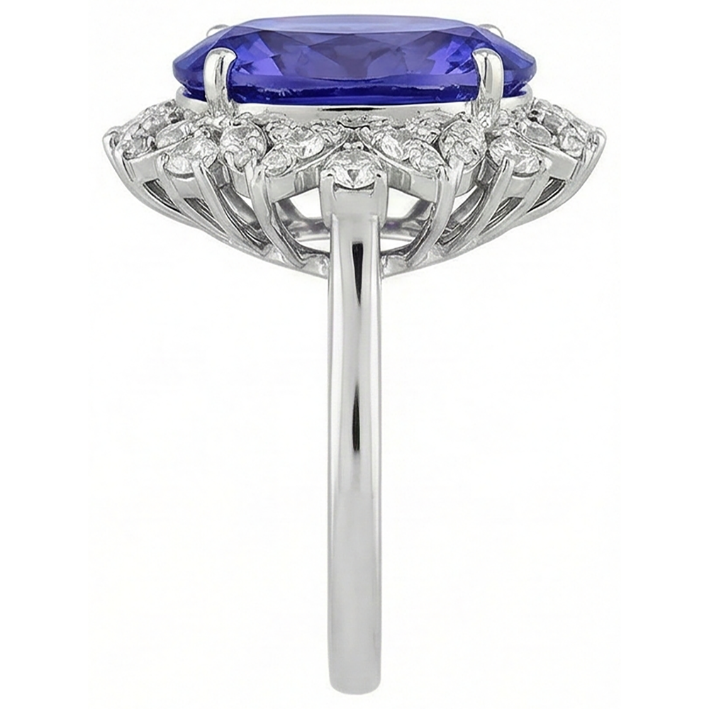 natural round tanzanite 7ct ring profile view