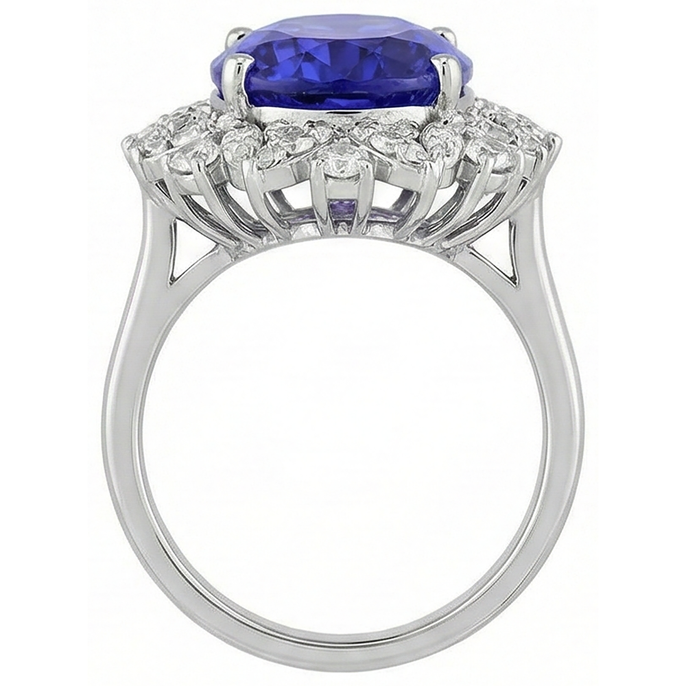 natural round tanzanite 7ct ring on white background