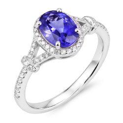 Oval Tanzanite And Round Natural Earth Mined Diamond ( Not Lab Grown )s 3.60 Ct. Wedding Ring White Gold