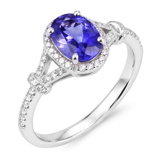 Oval Tanzanite And Round Natural Earth Mined Diamond ( Not Lab Grown )s 3.60 Ct. Wedding Ring White Gold