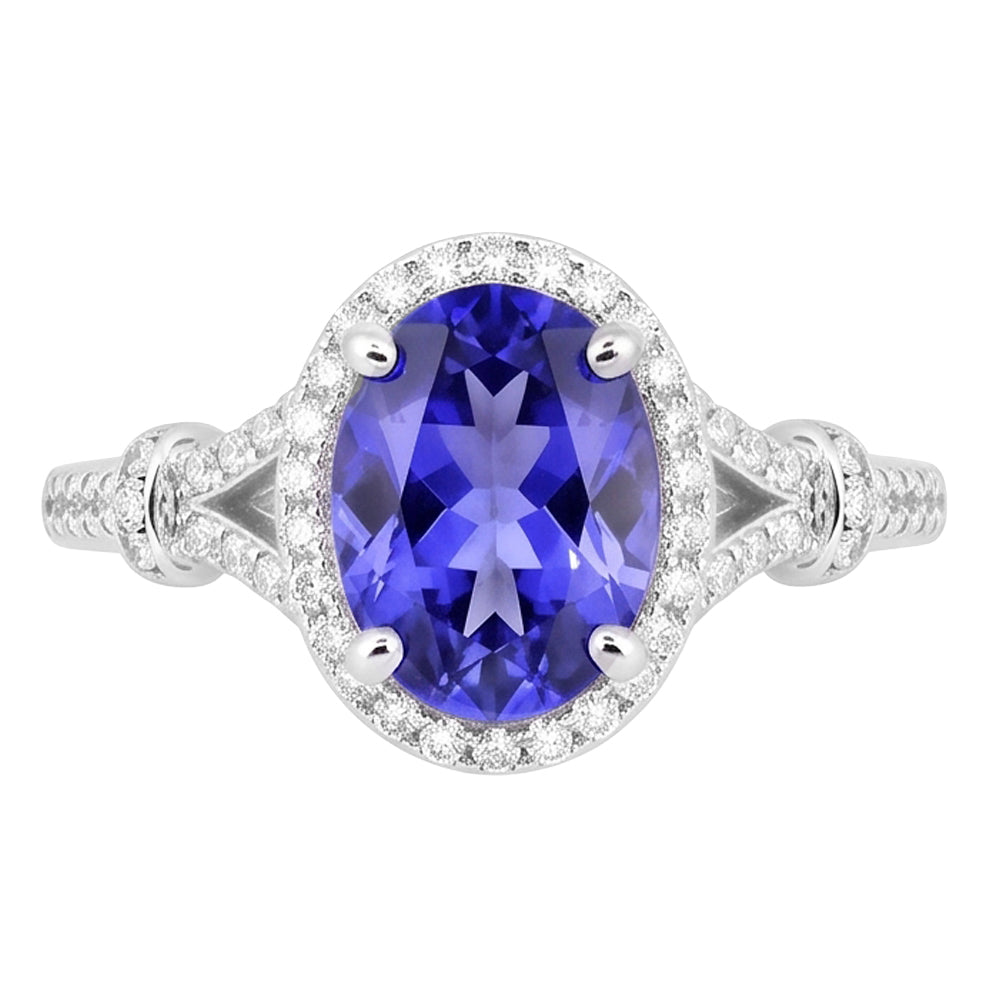 Oval Tanzanite And Round Natural Earth Mined Diamond ( Not Lab Grown )s 3.60 Ct. Wedding Ring White Gold