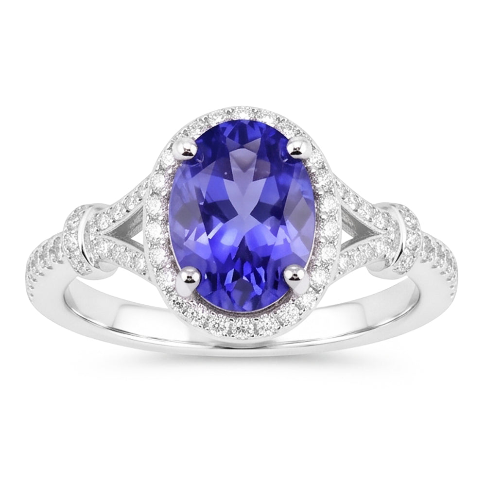 Oval Tanzanite And Round Natural Earth Mined Diamond ( Not Lab Grown )s 3.60 Ct. Wedding Ring White Gold
