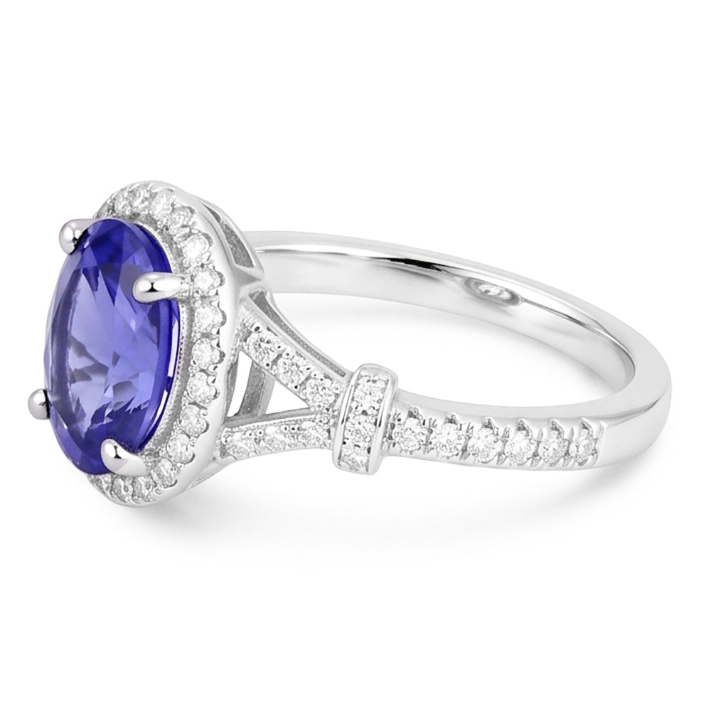 Oval Tanzanite And Round Natural Earth Mined Diamond ( Not Lab Grown )s 3.60 Ct. Wedding Ring White Gold