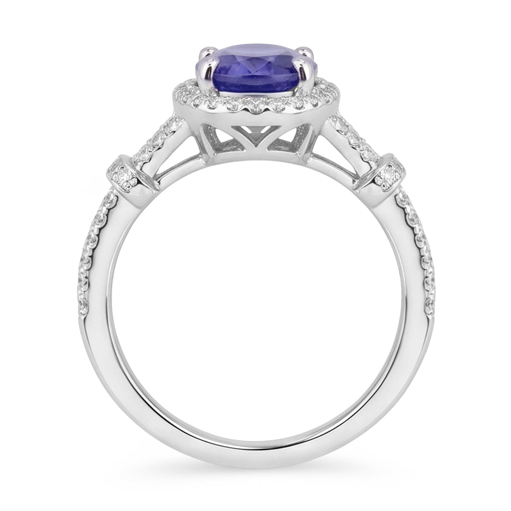 Oval Tanzanite And Round Natural Earth Mined Diamond ( Not Lab Grown )s 3.60 Ct. Wedding Ring White Gold