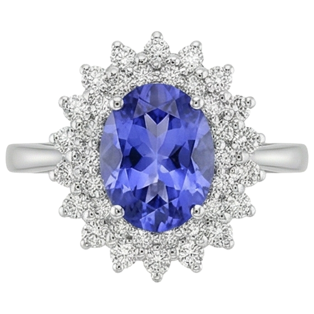 Oval Tanzanite And Round Natural Earth Mined Diamond ( Not Lab Grown )s 11.25 Carats Ring White Gold 14K