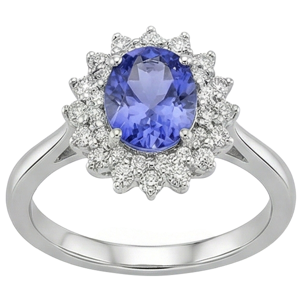 Oval Tanzanite And Round Natural Earth Mined Diamond ( Not Lab Grown )s 11.25 Carats Ring White Gold 14K