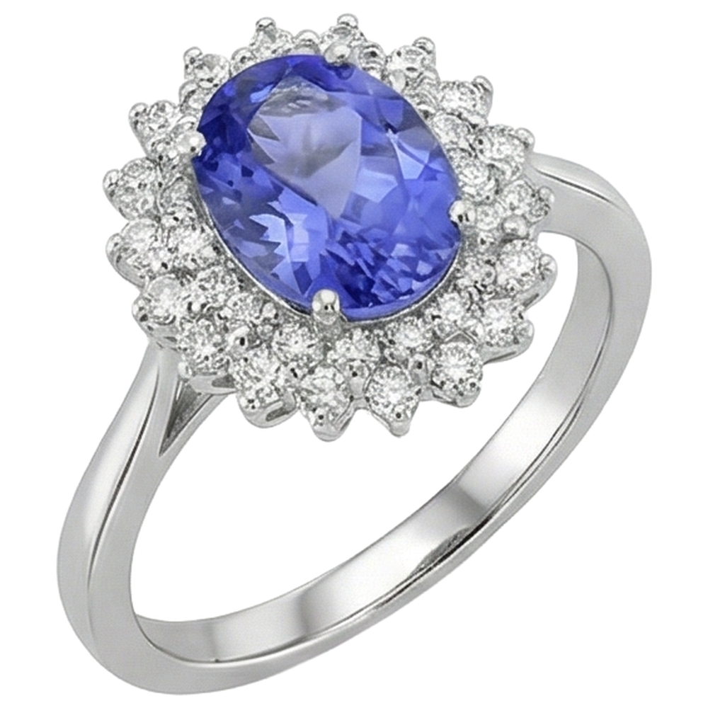 Oval Tanzanite And Round Natural Earth Mined Diamond ( Not Lab Grown )s 11.25 Carats Ring White Gold 14K