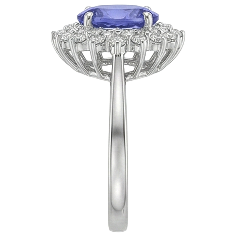 Oval Tanzanite And Round Natural Earth Mined Diamond ( Not Lab Grown )s 11.25 Carats Ring White Gold 14K