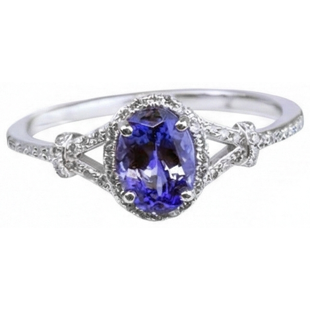 Oval Tanzanite And Round Natural Earth Mined Diamond ( Not Lab Grown )s 3.60 Ct. Wedding Ring White Gold