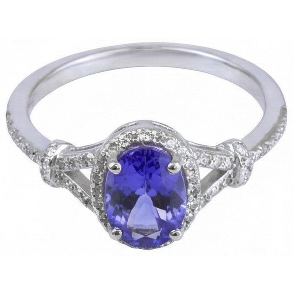 Oval Tanzanite And Round Natural Earth Mined Diamond ( Not Lab Grown )s 3.60 Ct. Wedding Ring White Gold
