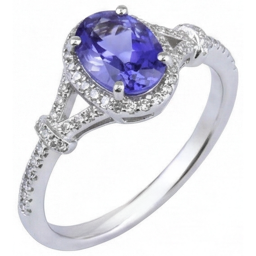 Oval Tanzanite And Round Natural Earth Mined Diamond ( Not Lab Grown )s 3.60 Ct. Wedding Ring White Gold
