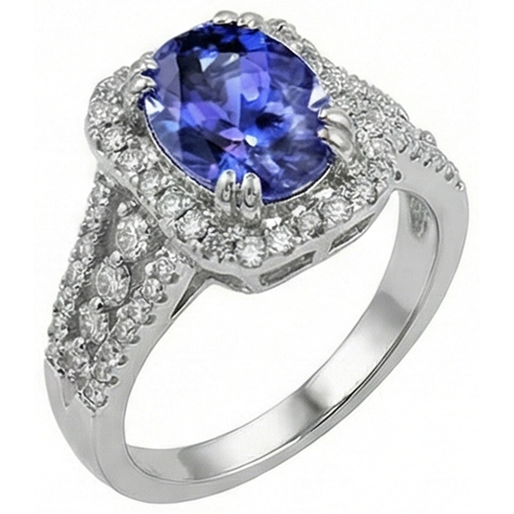 natural round tanzanite 5.70ct ring close up detail