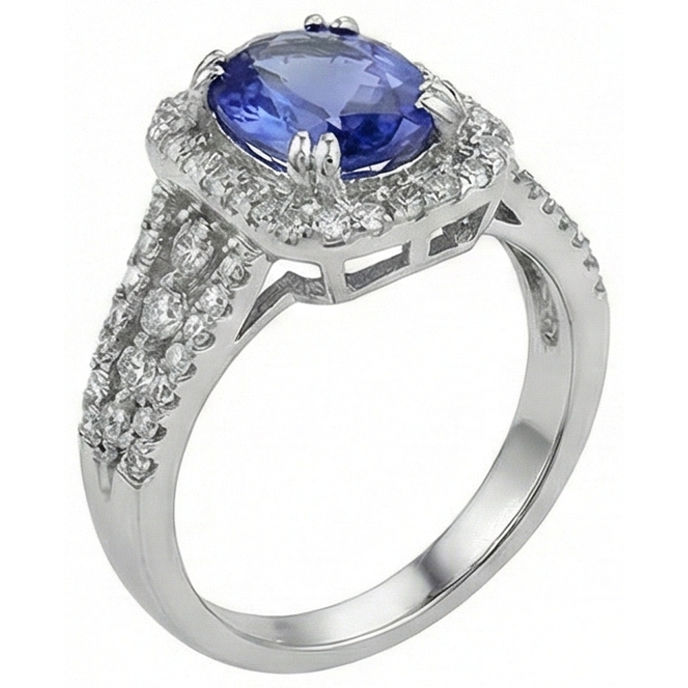 natural round tanzanite 5.70ct ring top view