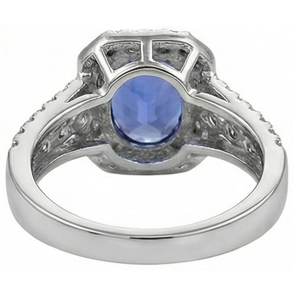 natural round tanzanite 5.70ct ring on white background