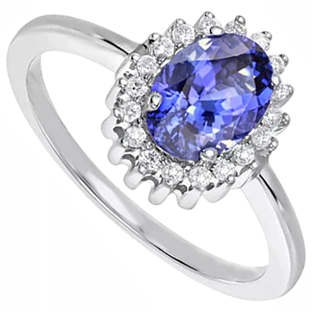 natural round tanzanite 9ct ring close up detail